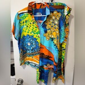 Jams World Vintage 90’s 2 Piece Set Matching Button Shirt & Crop Pants Size L XL